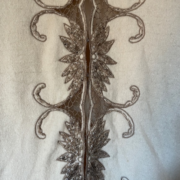 vintage beaded embroidered cardigan. floral antique brown cream hong kong wool - Picture 3 of 8